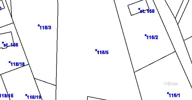 Parcela st. 118/5 v KÚ Hořičky, Katastrální mapa