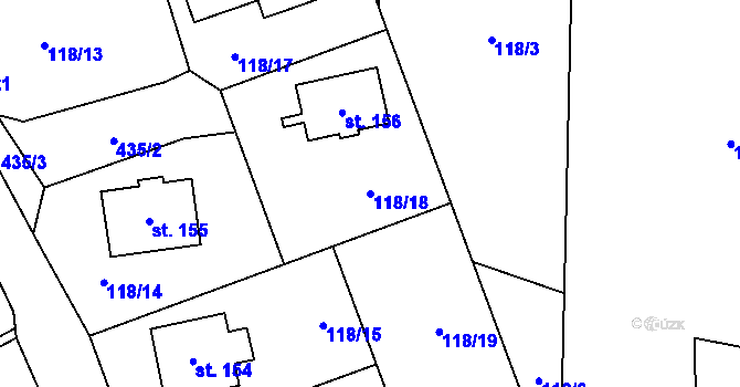 Parcela st. 118/18 v KÚ Hořičky, Katastrální mapa
