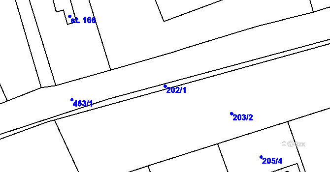 Parcela st. 202/1 v KÚ Hořičky, Katastrální mapa