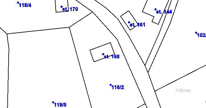 Parcela st. 168 v KÚ Hořičky, Katastrální mapa