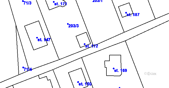 Parcela st. 172 v KÚ Hořičky, Katastrální mapa