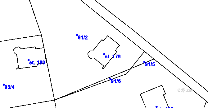 Parcela st. 179 v KÚ Hořičky, Katastrální mapa