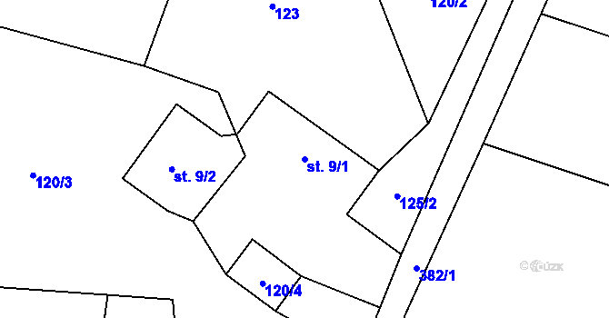 Parcela st. 9/1 v KÚ Chlístov u Hořiček, Katastrální mapa