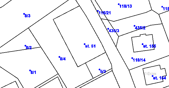 Parcela st. 51 v KÚ Chlístov u Hořiček, Katastrální mapa