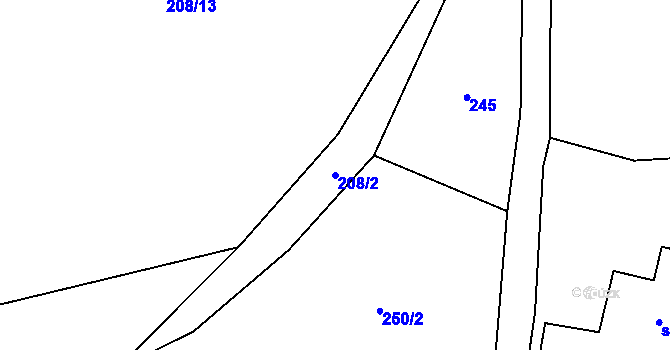 Parcela st. 208/2 v KÚ Chlístov u Hořiček, Katastrální mapa