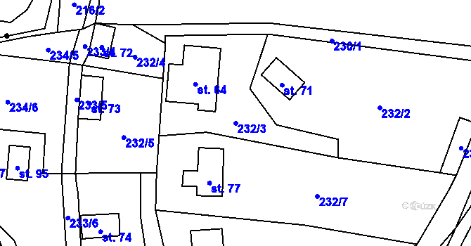 Parcela st. 232/3 v KÚ Chlístov u Hořiček, Katastrální mapa