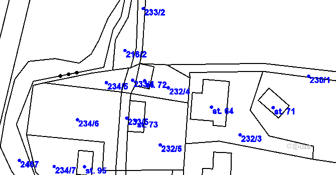 Parcela st. 232/4 v KÚ Chlístov u Hořiček, Katastrální mapa