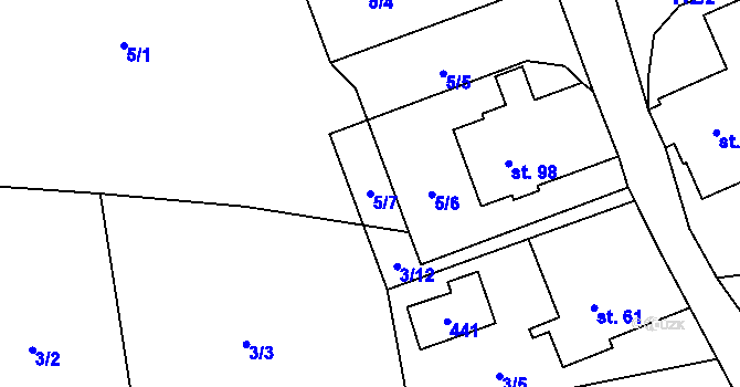 Parcela st. 5/7 v KÚ Chlístov u Hořiček, Katastrální mapa