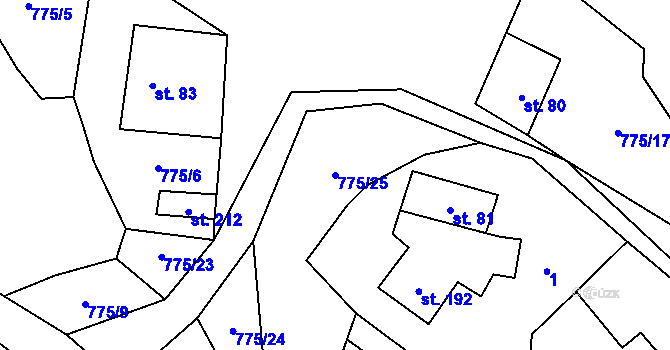 Parcela st. 775/25 v KÚ Litoboř, Katastrální mapa