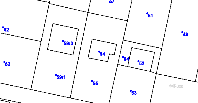 Parcela st. 54 v KÚ Brozánky, Katastrální mapa