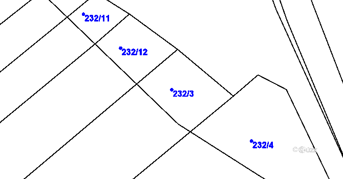 Parcela st. 232/3 v KÚ Brozánky, Katastrální mapa