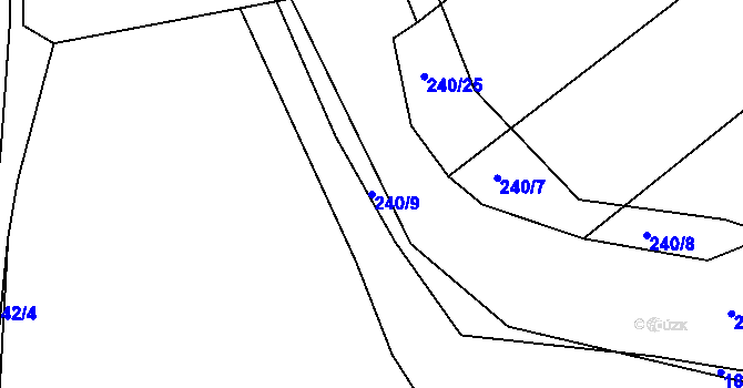 Parcela st. 240/9 v KÚ Brozánky, Katastrální mapa