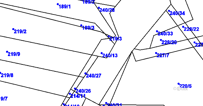 Parcela st. 240/13 v KÚ Brozánky, Katastrální mapa