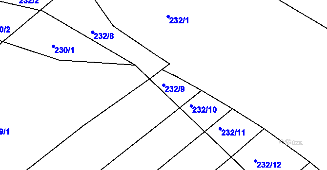 Parcela st. 232/9 v KÚ Brozánky, Katastrální mapa