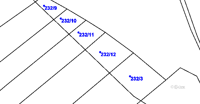 Parcela st. 232/12 v KÚ Brozánky, Katastrální mapa