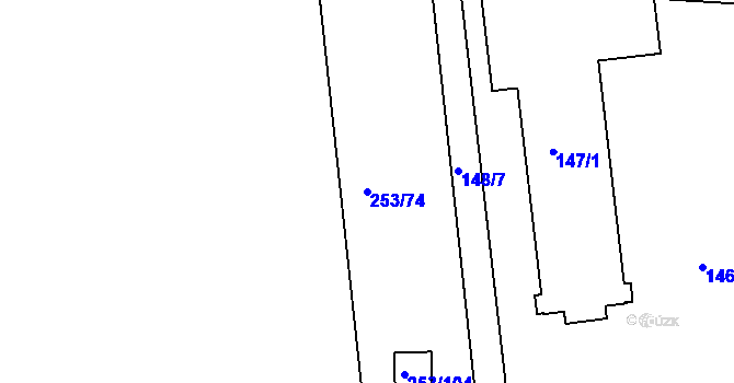 Parcela st. 253/74 v KÚ Brozánky, Katastrální mapa