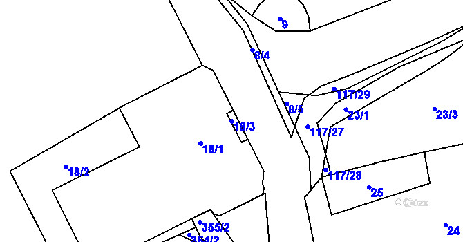 Parcela st. 18/3 v KÚ Hořín, Katastrální mapa