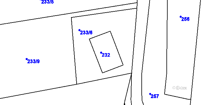 Parcela st. 232 v KÚ Hořín, Katastrální mapa