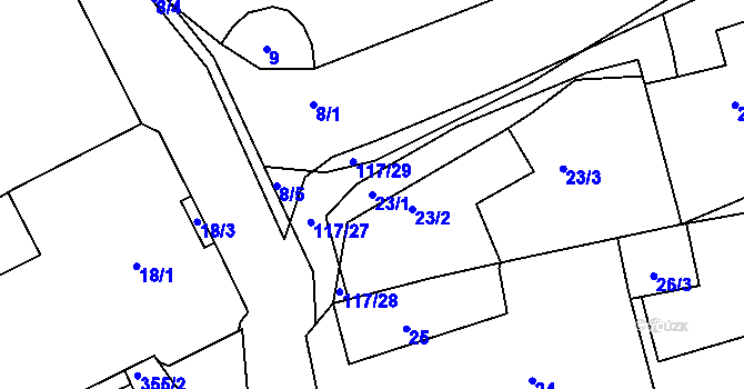 Parcela st. 23/1 v KÚ Hořín, Katastrální mapa