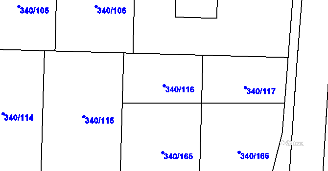 Parcela st. 340/116 v KÚ Hořín, Katastrální mapa