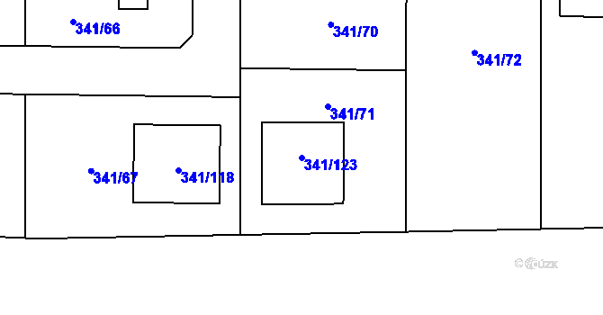 Parcela st. 341/123 v KÚ Hořín, Katastrální mapa
