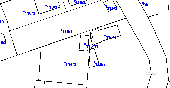 Parcela st. 115/11 v KÚ Hořín, Katastrální mapa