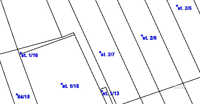 Parcela st. 2/7 v KÚ Zelčín, Katastrální mapa