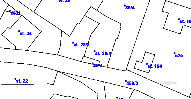Parcela st. 28/1 v KÚ Hořiněves, Katastrální mapa