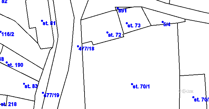 Parcela st. 71/1 v KÚ Hořiněves, Katastrální mapa