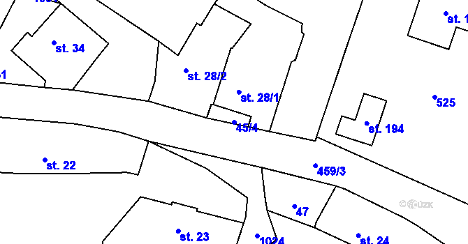 Parcela st. 45/4 v KÚ Hořiněves, Katastrální mapa