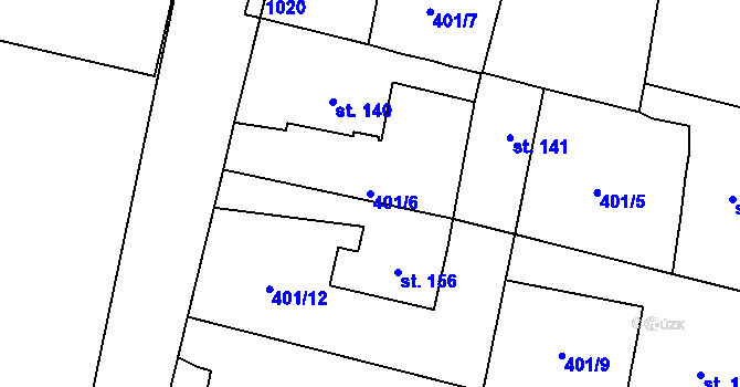 Parcela st. 401/6 v KÚ Hořiněves, Katastrální mapa