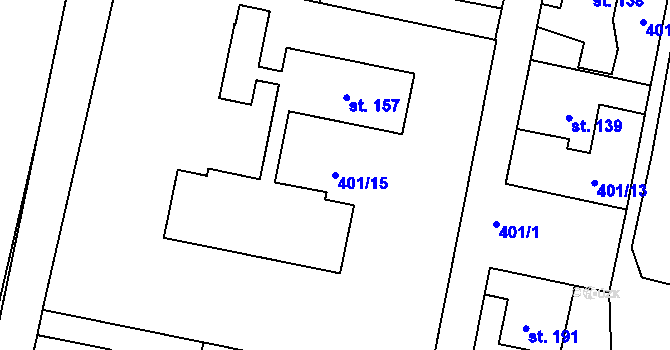 Parcela st. 401/15 v KÚ Hořiněves, Katastrální mapa