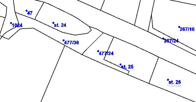 Parcela st. 477/24 v KÚ Hořiněves, Katastrální mapa