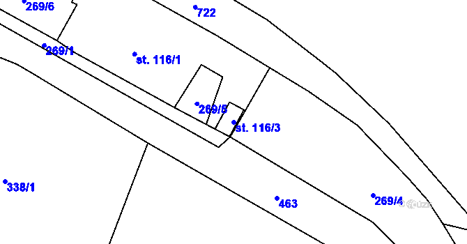 Parcela st. 116/3 v KÚ Hořiněves, Katastrální mapa