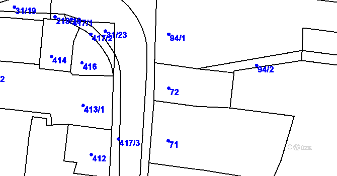 Parcela st. 72 v KÚ Hořovice, Katastrální mapa