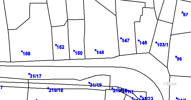 Parcela st. 148 v KÚ Hořovice, Katastrální mapa