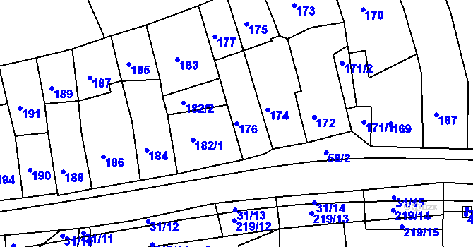 Parcela st. 176 v KÚ Hořovice, Katastrální mapa