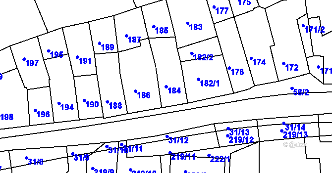 Parcela st. 184 v KÚ Hořovice, Katastrální mapa