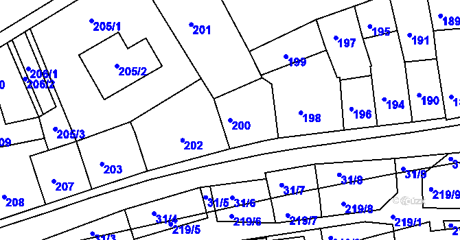 Parcela st. 200 v KÚ Hořovice, Katastrální mapa