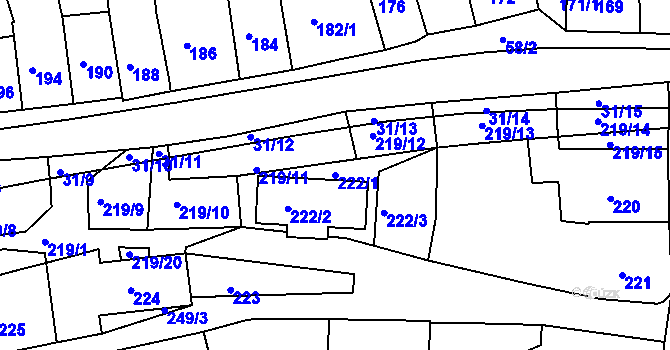 Parcela st. 222/1 v KÚ Hořovice, Katastrální mapa