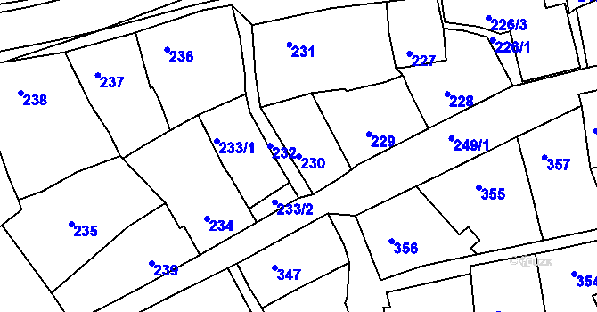 Parcela st. 230 v KÚ Hořovice, Katastrální mapa