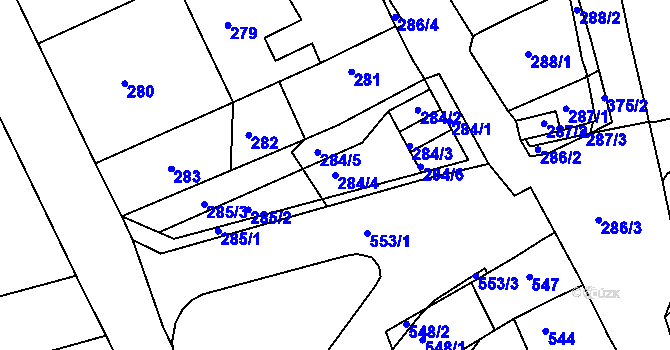 Parcela st. 284/4 v KÚ Hořovice, Katastrální mapa