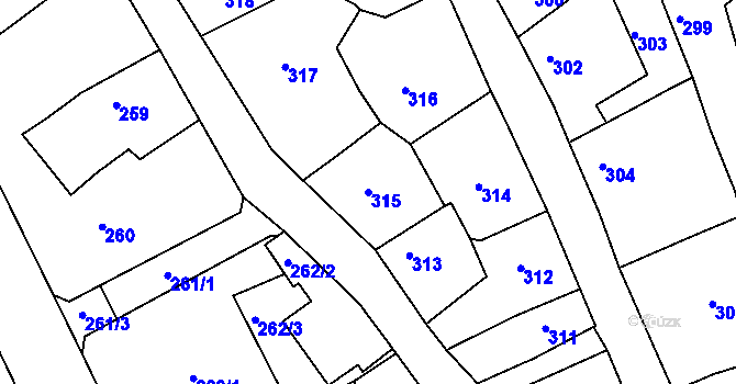 Parcela st. 315 v KÚ Hořovice, Katastrální mapa