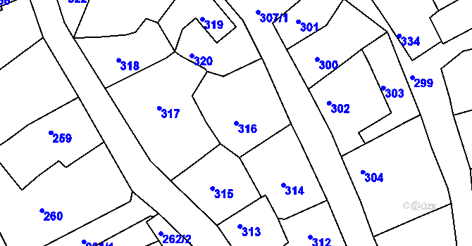 Parcela st. 316 v KÚ Hořovice, Katastrální mapa