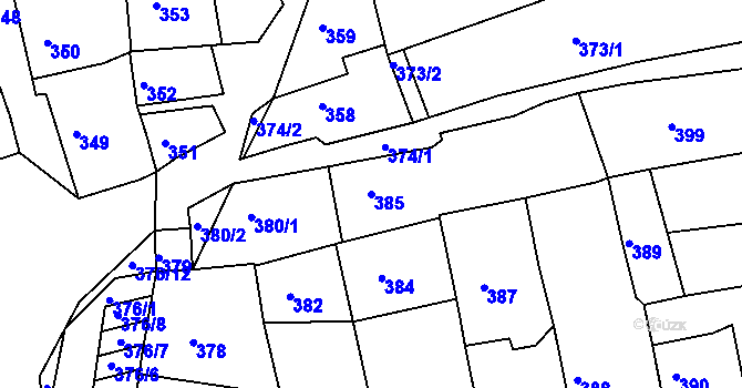 Parcela st. 385 v KÚ Hořovice, Katastrální mapa