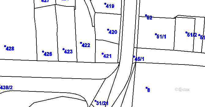 Parcela st. 421 v KÚ Hořovice, Katastrální mapa