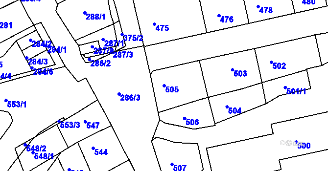 Parcela st. 505 v KÚ Hořovice, Katastrální mapa
