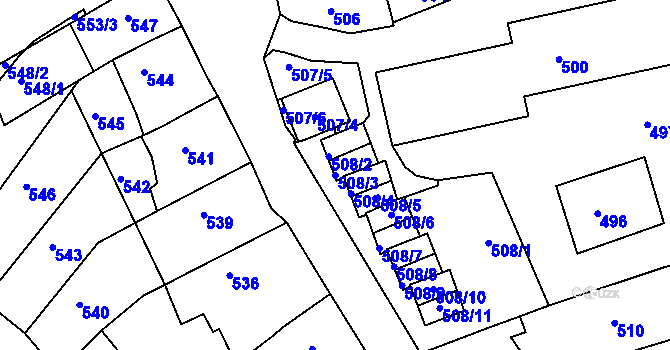 Parcela st. 508/3 v KÚ Hořovice, Katastrální mapa