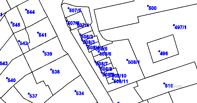 Parcela st. 508/6 v KÚ Hořovice, Katastrální mapa