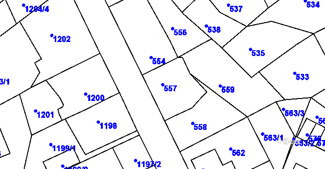 Parcela st. 557 v KÚ Hořovice, Katastrální mapa